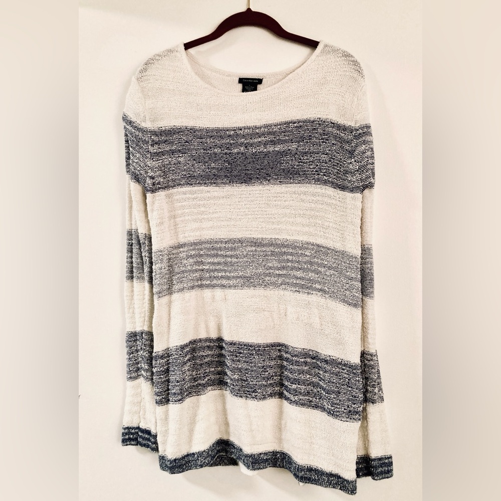 Calvin Klein Jeans Striped Stretch Knit Tunic - Gray and Cream